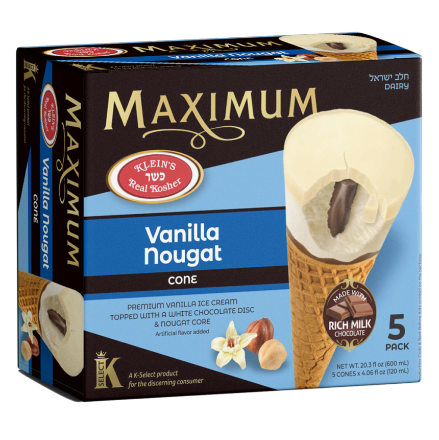 Maximum Vanilla Nougat Cone Kosher Ice Cream